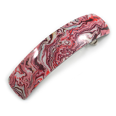Pink/ White/ Purple Abstract Print Acrylic Square Barrette/ Hair Clip - 90mm Long - main view