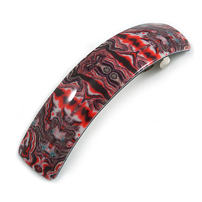 Black/ Green/ Red/ White Abstract Print Acrylic Square Barrette/ Hair Clip - 90mm Long - main view