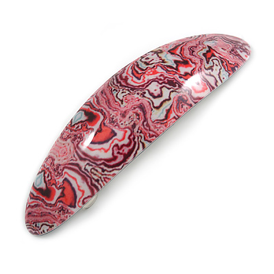 Pink/ White Abstract Print Acrylic Oval Barrette/ Hair Clip - 95mm Long - main view