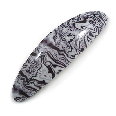Black/ White Abstract Print  Acrylic Oval Barrette/ Hair Clip - 95mm Long - main view