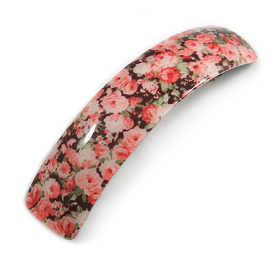 Romantic Floral Acrylic Square Barrette/ Hair Clip in Pink/ Green/ Black - 90mm Long - main view