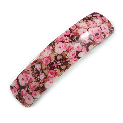 Romantic Floral Acrylic Square Barrette/ Hair Clip in Pink/ Beige - 90mm Long - main view