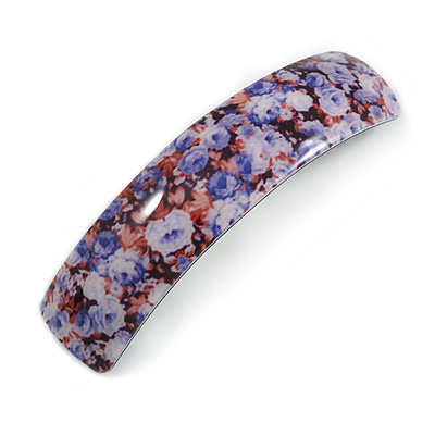 Romantic Floral Acrylic Square Barrette/ Hair Clip in Purple/ Brown - 90mm Long - main view