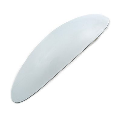 White Acrylic Oval Barrette/ Hair Clip In Silver Tone - 95mm Long - main view