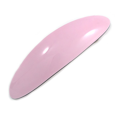 Pastel Pink Acrylic Oval Barrette/ Hair Clip In Silver Tone - 95mm Long - main view