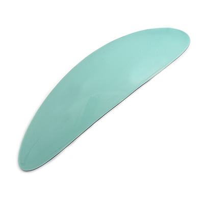 Pastel Mint Green Acrylic Oval Barrette/ Hair Clip In Silver Tone - 95mm Long - main view