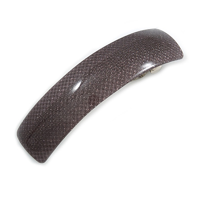 Charcoal Grey Сheckered Print with Glitter Acrylic Square Barrette/ Hair Clip In Silver Tone - 90mm Long