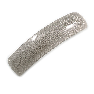 Light Grey Сheckered Print with Glitter Acrylic Square Barrette/ Hair Clip In Silver Tone - 90mm Long - main view