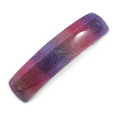 Purple/ Pink Glitter Acrylic Square Barrette/ Hair Clip In Silver Tone - 90mm Long - main view