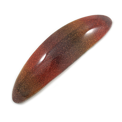 Brown/ Orange/ Yellow Glitter Acrylic Oval Barrette/ Hair Clip In Silver Tone - 90mm Long - main view
