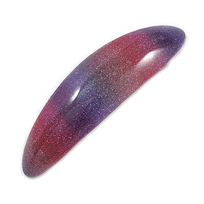 Purple/ Pink Glitter Acrylic Oval Barrette/ Hair Clip In Silver Tone - 90mm Long - main view