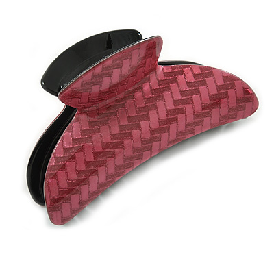 Large Shiny Magenta Pink Herringbone Pattern Acrylic Hair Claw/ Hair Clamp - 95mm Across - main view