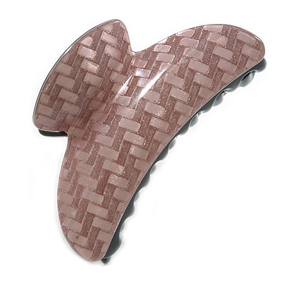 Large Shiny Pastel Pink Herringbone Pattern Acrylic Hair Claw/ Hair Clamp - 95mm Across