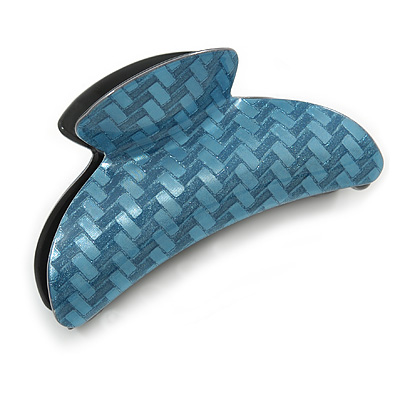 Large Shiny Blue Herringbone Pattern Acrylic Hair Claw/ Hair Clamp - 95mm Across - main view