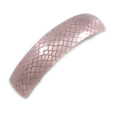 Pastel Pink Snake Print Acrylic Square Barrette/ Hair Clip In Silver Tone - 90mm Long - main view