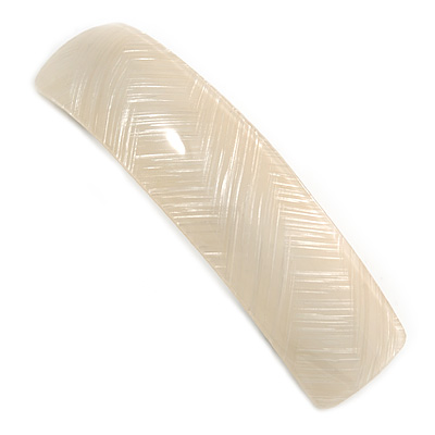 Cream Acrylic Square Barrette/ Hair Clip In Silver Tone - 90mm Long - main view