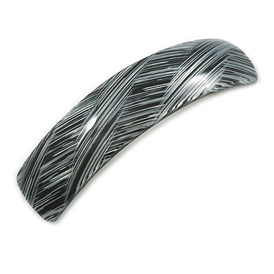 Black/ Metallic Silver Acrylic Square Barrette/ Hair Clip In Silver Tone - 90mm Long