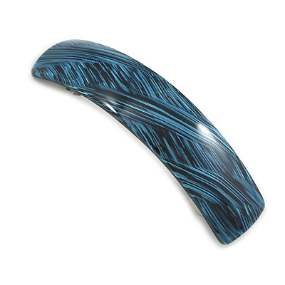 Blue/ Black Acrylic Square Barrette/ Hair Clip In Silver Tone - 90mm Long - main view