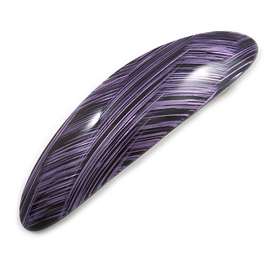 Purple/ Black Acrylic Oval Barrette/ Hair Clip In Silver Tone - 90mm Long - main view