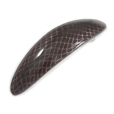 Charcoal Grey Snake Print Acrylic Oval Barrette/ Hair Clip In Silver Tone - 90mm Long - main view