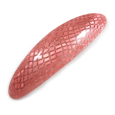 Pink Snake Print Acrylic Oval Barrette/ Hair Clip In Silver Tone - 90mm Long - main view