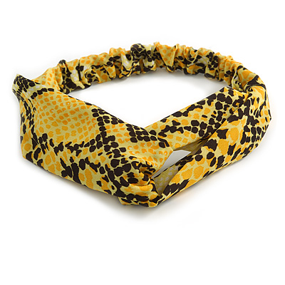 Yellow/ Black Snake Print Twisted Fabric Elastic Headband/ Headwrap