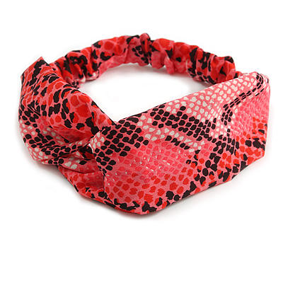 Pink/ Black Snake Print Twisted Fabric Elastic Headband/ Headwrap