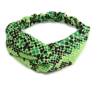 Green/ Black Snake Print Twisted Fabric Elastic Headband/ Headwrap