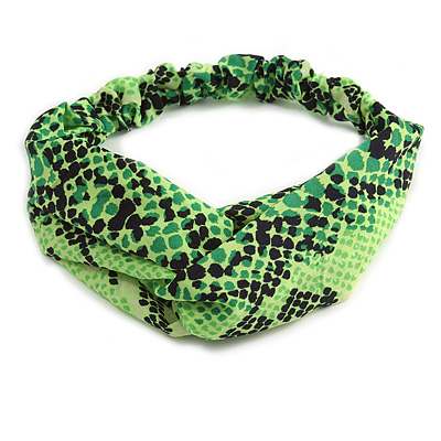 Green/ Black Snake Print Twisted Fabric Elastic Headband/ Headwrap - main view