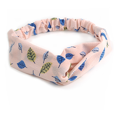 Light Pink Floral Leaf Twisted Fabric Elastic Headband/ Headwrap - main view