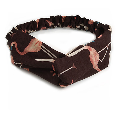Black/ Pink Flamingo Twisted Fabric Elastic Headband/ Headwrap
