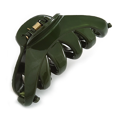 Large Military Green Acrylic Hair Claw - 95mm Across - main view