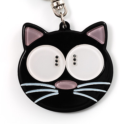 Plastic Funky Cat Key Ring/Handbag Charm (Black & White) - main view
