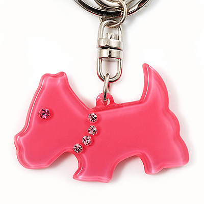 Pink Plastic Scottie Dog Keyring/ Handbag Charm - main view