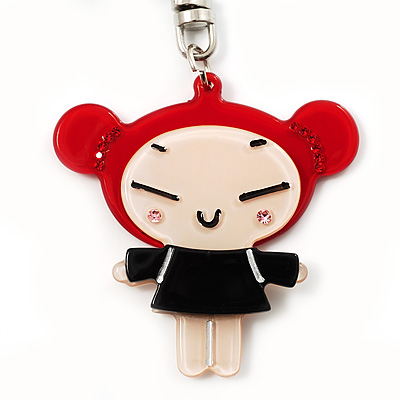 Red Plastic Japanese Girl Handbag Charm Key Chain - main view