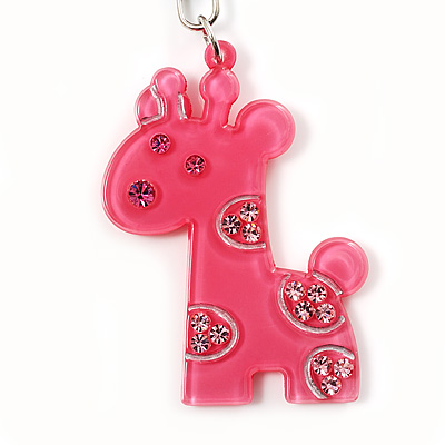 Crystal Baby Giraffe Plastic Key Ring/ Handbag Charm (Pink) - main view