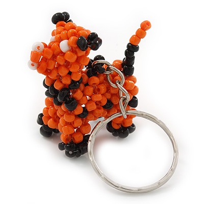 Orange/ Black Glass Bead Scottie Dog Keyring/ Bag Charm - 8cm Length