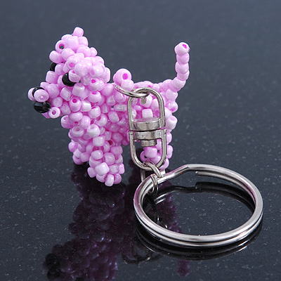 Baby Pink Glass Bead Scottie Dog Keyring/ Bag Charm - 8cm Length - main view
