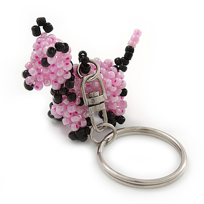 Pink/ Black Glass Bead Scottie Dog Keyring/ Bag Charm - 8cm Length - main view