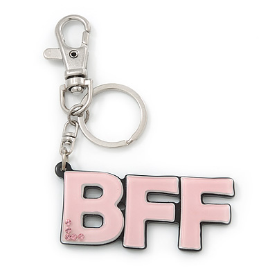 'BFF' Light Pink Plastic Rhodium Plated Keyring/ Bag Charm - 85mm Length - main view