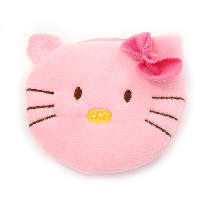 Ligth Pink Kitty Fabric Coin Purse/ Bag Charm for Kids - 10.5cm Width - main view