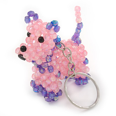Pink/ Purple Glass Bead Scottie Dog Keyring/ Bag Charm - 8cm L - main view