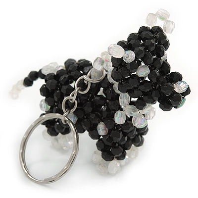Black/ Transparent Glass Bead Scottie Dog Keyring/ Bag Charm - 8cm L - main view