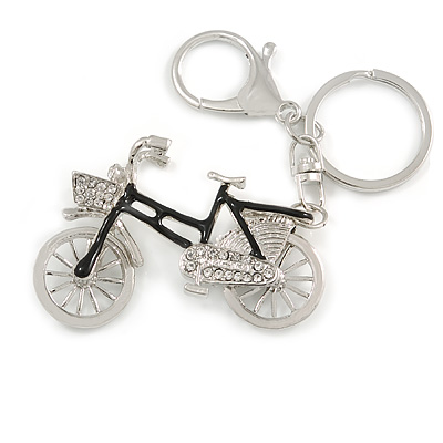 Clear Crystal Black Enamel Bicycle Charm In Gold Tone Metal - 12cm L - main view
