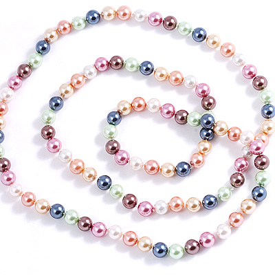 Septicoloured Long Simulated Pearl Necklace - main view