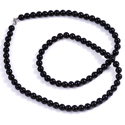 Black Simulated Pearl Costume Necklace - main view