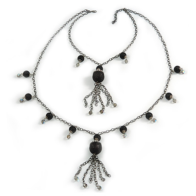 Black Long Double Tassel Fashion Necklace - main view