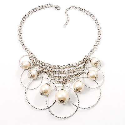 Silver Bib Imitation Pearl Necklace - main view