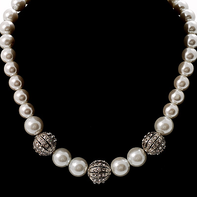 Silver Bead Glass Pearl Necklace - main view