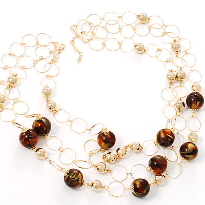 Gold Cirlce Brown Bead Layered Necklace - main view